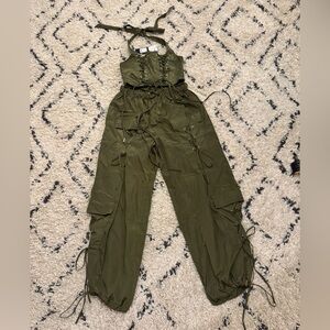 Olive Green Lace-Up Jumpsuit